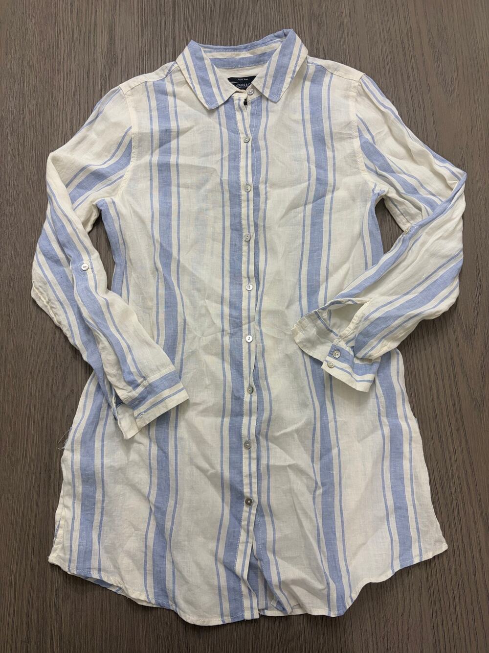 Jones & Co 100% Linen Button Down Shirt Blue Stripe Medium